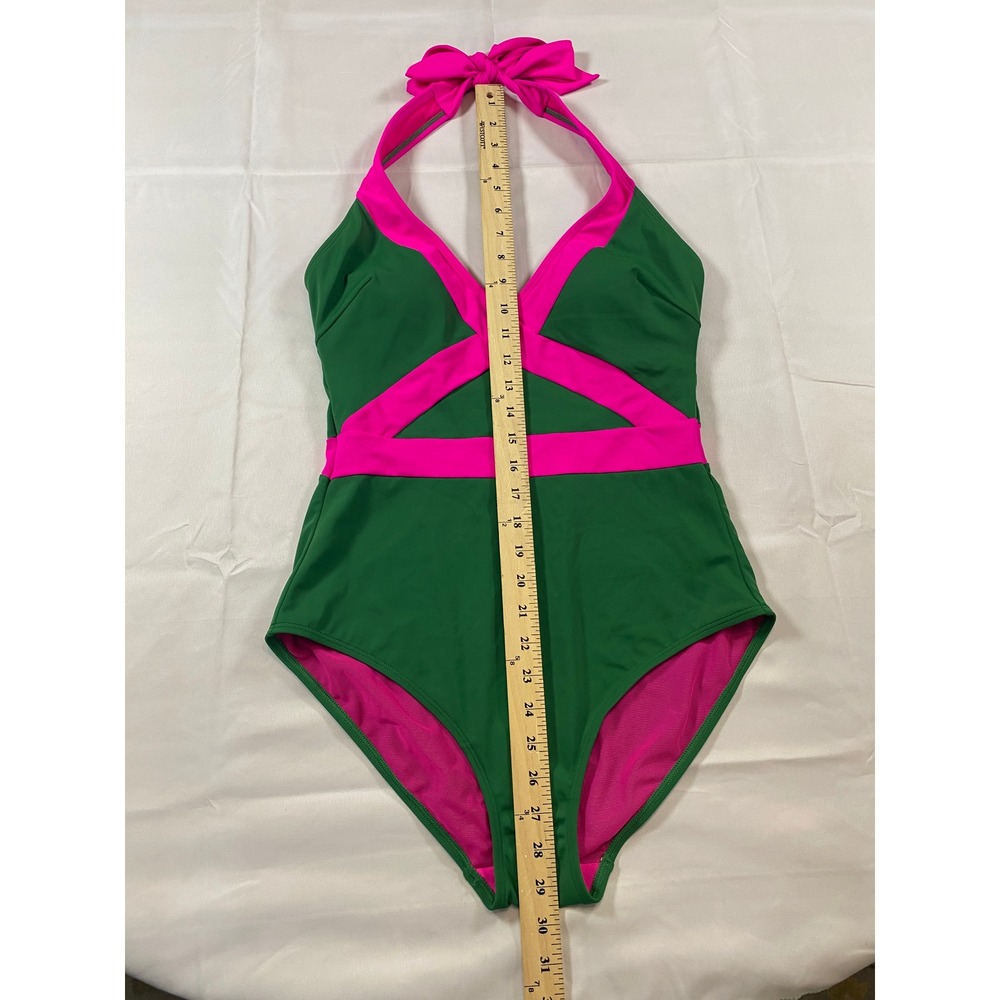 Boden Green Pink Kefalonia Colorblock Halter One Piece Swimsuit S0149 US 10R - Picture 6 of 9